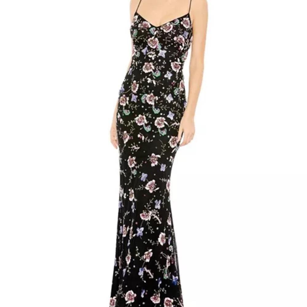 Embellished Floral Black Maxi Dress